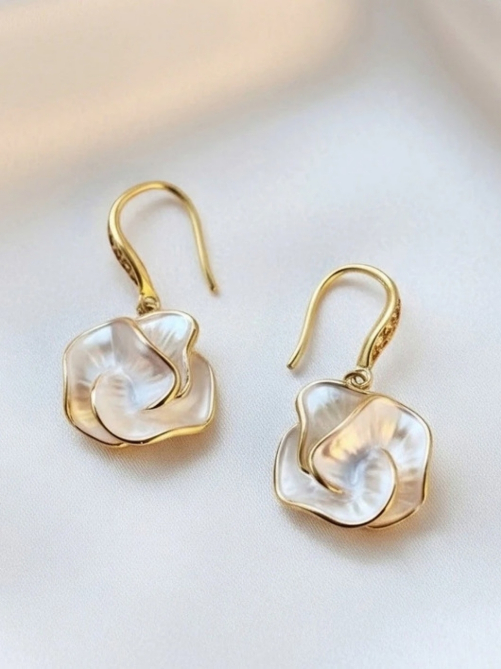Gold & White Drop Earrings Like New